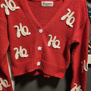 No Boundaries Festive Red Cardigan with White Accents